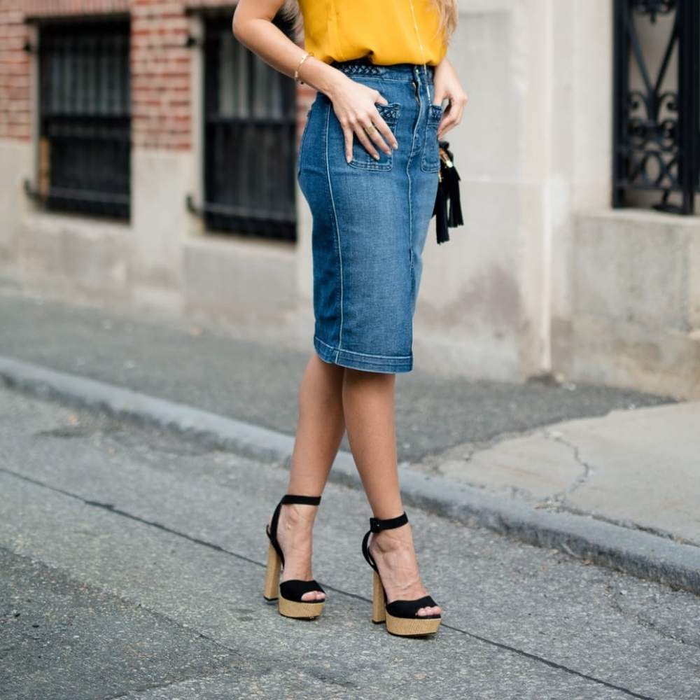 7 For All Mankind Denim Braided Denim Skirt
